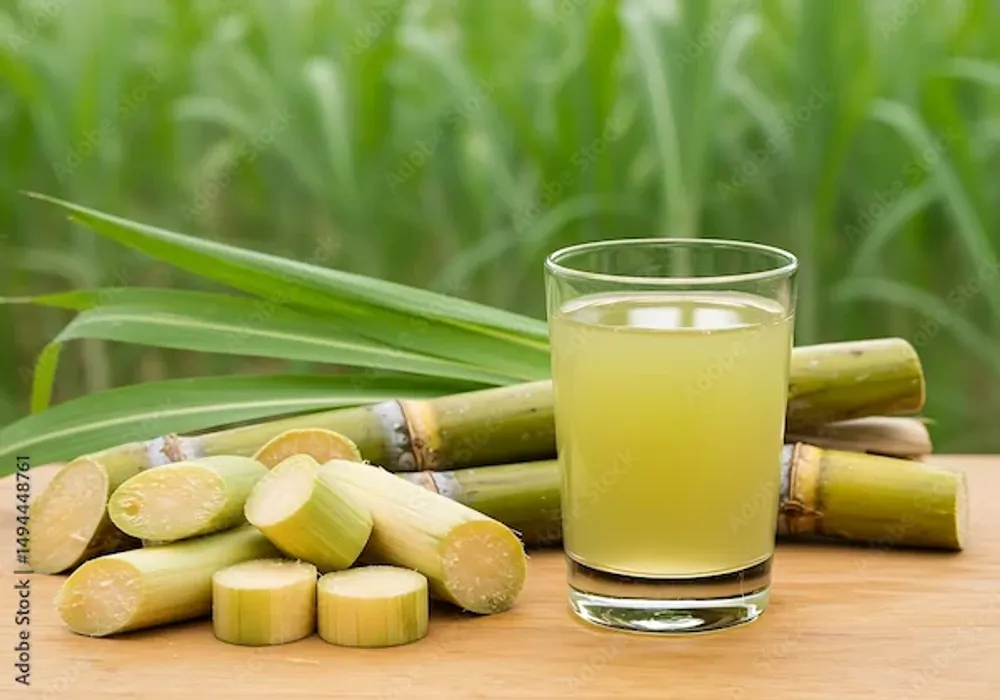 “Glass of refreshing sugarcane juice with lemon garnish”